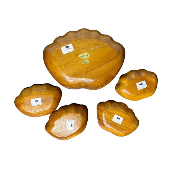 Vintage Monkeypod Wood Set of 5 Bowls Serving Set, Tiki, Boho, MCM, Giftable - Picture 2 of 10